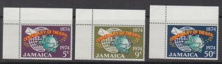 Jamaica Sc 387 - 89,  Mnh,  1974,  Upu,  Globe,  Letter,  Postal Service