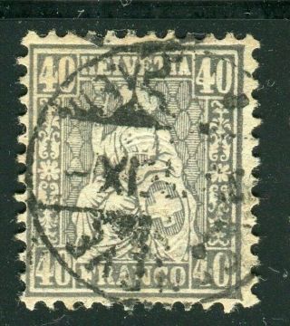 Switzerland 1881 - Seated Helvetia,  Threaded Paper,  40c.  Grey,  Cancelled,