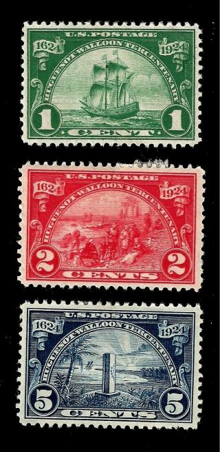 U.  S.  1924 Sc 614 - Sc 616 Huguenot - Walloon H Og - Centered - 3 Stamps