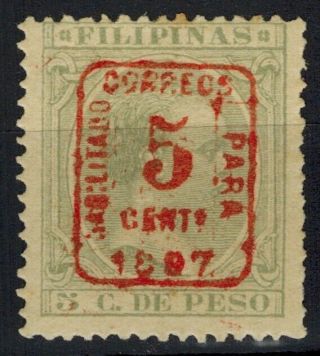 1897 Spanish/philippines Stamp - Sc 185 5c Red On 5c Green