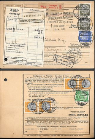 Germany Esslingen Packet Card To Basel Switzerland 1934.  Romanshorn Customs