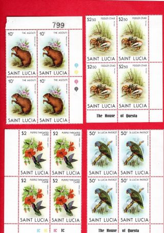 (pgasteelers1) St.  Lucia 1981 Wildlife Series Of 4 Blocks Scott 538 - 541 Mnh