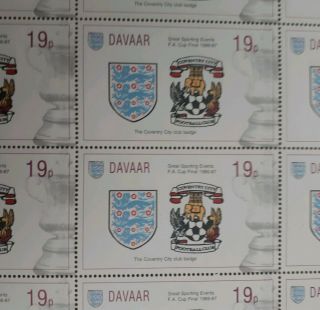 COVENTRY CITY 1987 FA Cup Winners SET 3 Complete Football Stamp Sheets 5