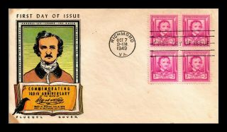 Dr Jim Stamps Us Edgar Allan Poe Fdc Cover Scott 986 Fluegel Cachet Block