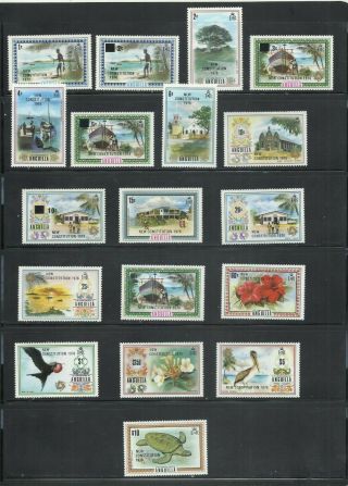 Anguilla - 1976 Constitution Overprinted 18 Values High Value Mnh 2