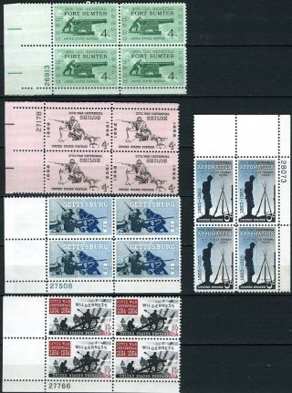 Sc 1178 - 82 - 1960 - 65 Civil War Commemorative Stamps Plate Blocks Of 4 Set