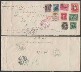 Usa Registered Postal Stationery Cover To Germany 1907 Uprated.  Multiple Stamps