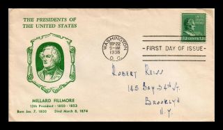 Dr Jim Stamps Us Presidential Series Millard Fillmore First Day Cover Scott 818