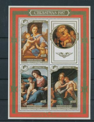Lk69381 Cook Islands Penrhyn 1987 Christmas Art Religion Good Sheet Mnh