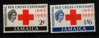 1963 Jamaica Q.  E.  Ii Red Cross Stamp (mnh) S.  G.  203,  204