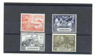 Barbados Gv1 1949 Universal Postal Union Set Sg 267 - 70 Hh.