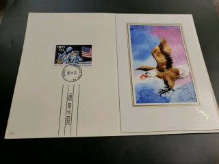 1994 Moon Landing $9.  95 Us Space Fdc Hand Painted & Embroidered Eagle Cachet