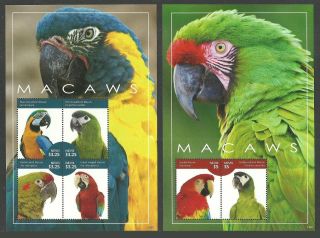 Nevis 2014 Birds Parrots Macaws Set Of 4 Sheets Mnh