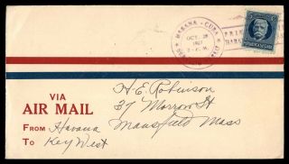 Mayfairstamps Habana 1927 To Mansfield Massachusetts Via Key West Air Mail Cover