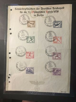 1936 Berlin Germany Olympic Souvenir Sheet Official Cover Stamp B82 - 9.