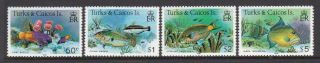 Turks And Caicos Islands Fish Definitives Top 4 Values With 1981 Imprint Mnh