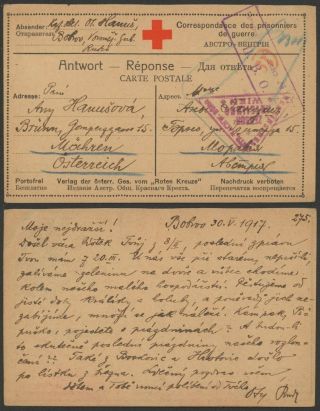 Russia Wwi 1917 - Pow Postcard To Austria - Censor 32960/16