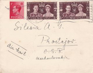 Gb Kgvi 1937 Two Kings Air Mail Cover Posted To Czechoslovakia 2 326