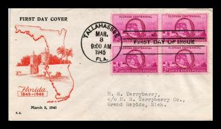 Dr Jim Stamps Us Florida Centennial First Day Fidelity Cover Scott 927 - 37 Block