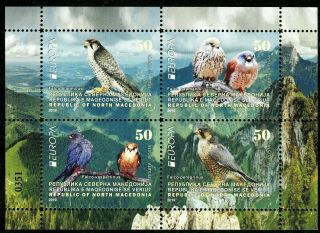 MACEDONIA 2019 Europa CEPT National Birds of prey Falcons set,  block,  booklet MNH 2