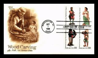 Dr Jim Stamps Us Wood Carving Folk Art First Day Cover Block Of Four