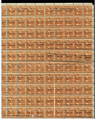 Us Stamp 805 – 1938 1 1/2c Martha Washington,  Brown Sheet Of 100 Precancel Pl