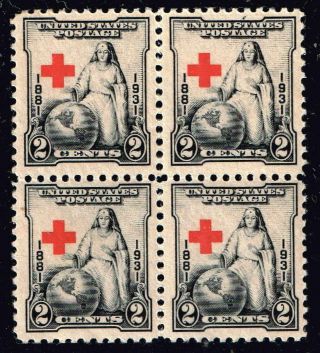 Us Stamp 702 – 1931 2c Red Cross Shift Error Mnh/og Blk Of 4
