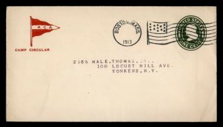 Dr Who 1913 Boston Ma Flag Cancel Stationery Camp Circular Corner To Ny E71251