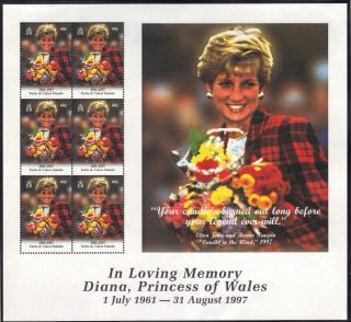 Turks & Caicos Mnh 1998 In Memory Of Princess Diana In Souvenir Sheet Of 6
