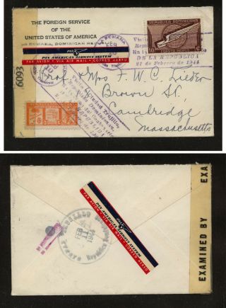 Dominican Republic Airmail Censor Cover To Us 1944 Kel0423