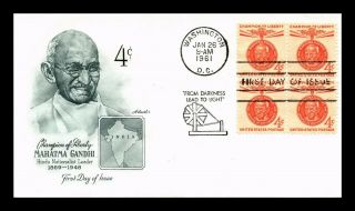 Us Cover Champion Of Liberty Mahatma Gandhi Fdc Block Of 4 Artmaster Cachet
