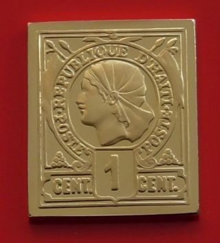 Modern Gold Plated 8.  2g Silver Stamp Ingot Haiti 1881 1 Centime Liberty Design