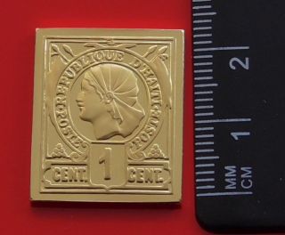 Modern Gold plated 8.  2g Silver Stamp Ingot Haiti 1881 1 Centime Liberty Design 2
