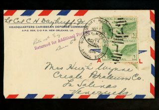 Us Postal History Canal Zone C7 (2) Airmail 1946 Quarry Heights Cz To Venezuela