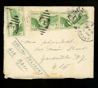 Us Postal History Canal Zone C7 (3) Airmail Special Delivery 1947 Ancon Cz Due