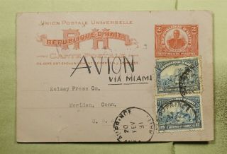 Dr Who 1931 Haiti Port Au Prince Uprated Postal Card Airmail To Usa E43596