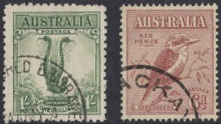 Australia 1932 1/ - Lyre Bird & 6d Kookaburra Sg 140 & 146 Good
