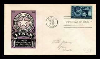 Dr Jim Stamps Us Texas Statehood Centennial First Day Cover Scott 938 Ioor