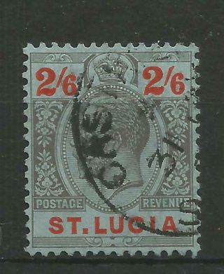 St Lucia George V Sg104 Fine 2/6d Red And Grey On Blue Paper.