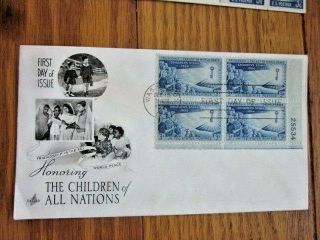 Honor Children Of All Nations Friendship Key To World Peace Plate Block 1956 Fdc