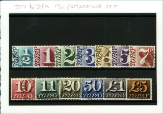 GB Postage Dues 1959/63 to £1 sgD56/68,  1970/77 to £5 sgD77/89 and 1982 Stamps 2