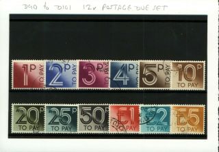 GB Postage Dues 1959/63 to £1 sgD56/68,  1970/77 to £5 sgD77/89 and 1982 Stamps 3
