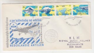 Netherlands Antilles,  Curacao,  1959 Klm 25th.  Anniv Set Of 4 On Fdc.