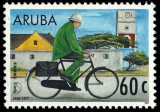 Aruba 144 - Postal Services " Mailman On Bicycle " (pb18842)