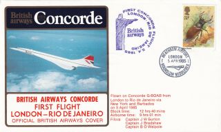 (28657) Gb Cover Concorde 1st Flight London Rio Di Janeiro 1985