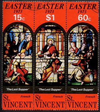 French St Vincent Easter 1973 Block Of 3 Stamps [2234]