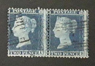 Great Britain Gb Queen Victoria Qv 1857 2d Two Pence Blue Pair Sg35 Good