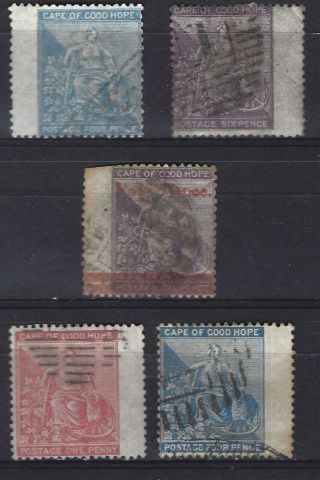 Cape Of Good Hope 1864 - 1871 Winged Margin Stamps Vfu Wm Crown Over Cc 0394