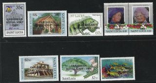 1985 St.  Lucia Scott 796 - 802 - Caribbean Royal Visit Overprinted Set - Mnh