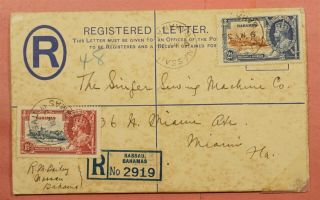 1935 Bahamas Uprated Registered Letter Stationery Nassau To Usa 128423